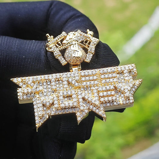 Iced Out Double Gun & Money Bag Letter Pendant Necklace – Hip Hop CZ Copper Jewelry for Men - CaratixJewelry