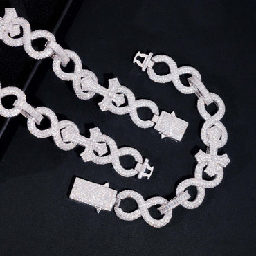 17mm Moissanite Cross Cuban Link Bracelet with Figure-8 Clasp – S925 Sterling Silver Iced-Out Hip Hop Streetwear Jewelry - CaratixJewelry