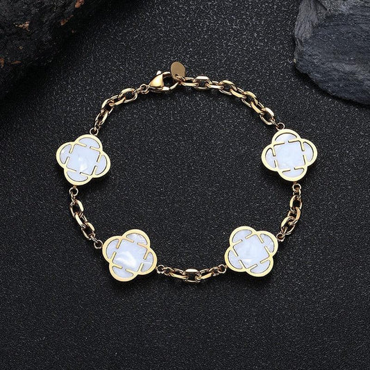 Stainless Steel Clover O-Chain Bracelet Non-Tarnish Gold Clover Link - CaratixJewelry