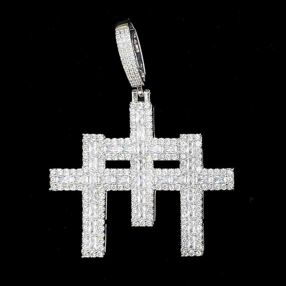 Iced Out 3-in-1 Triple Cross Pendant | Men's Super Combo Stacked Necklace - CaratixJewelry