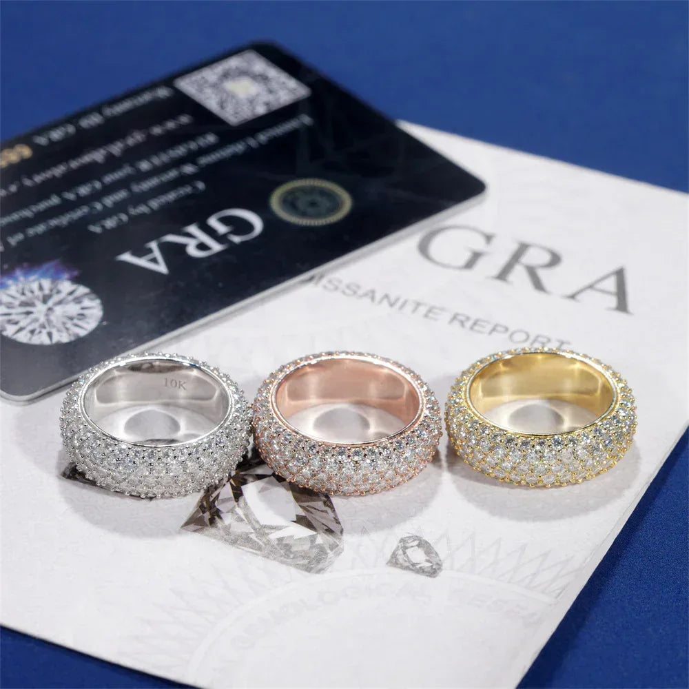 Five-Row Moissanite Ring | S925 Silver Unisex Iced Out Hip Hop Jewelry - CaratixJewelry