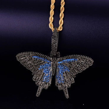Luxury Multi-Color Iced Out Butterfly Pendant | Unisex Rainbow Zircon Animal Necklace | Premium Copper Hip Hop Butterfly Bling | Senior Sense Jewelry | Caratix - CaratixJewelry