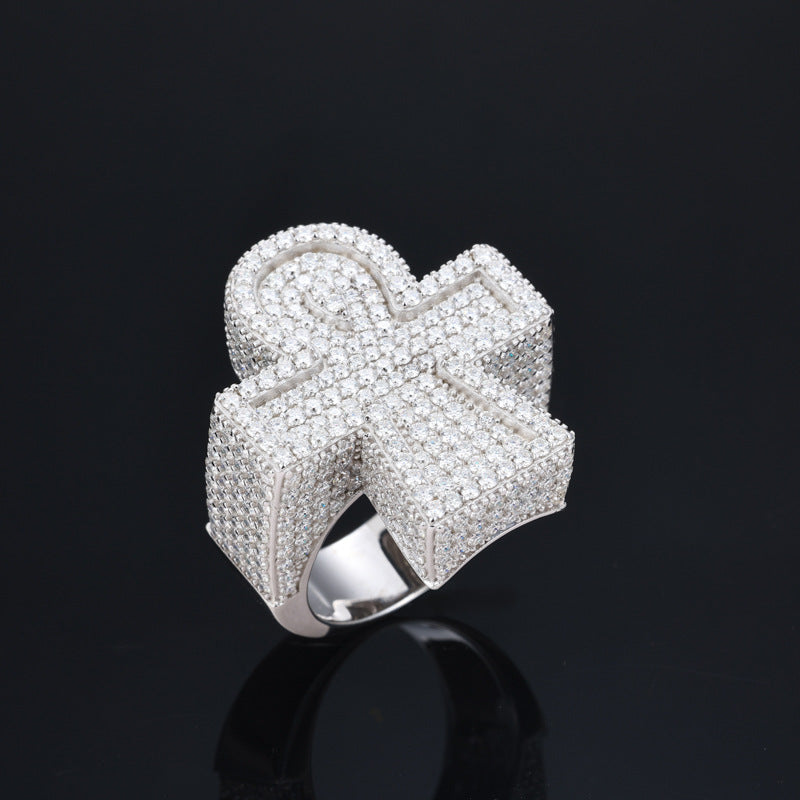 Iced Out Moissanite Ankh Cross Ring S925 Hip Hop | Caratix