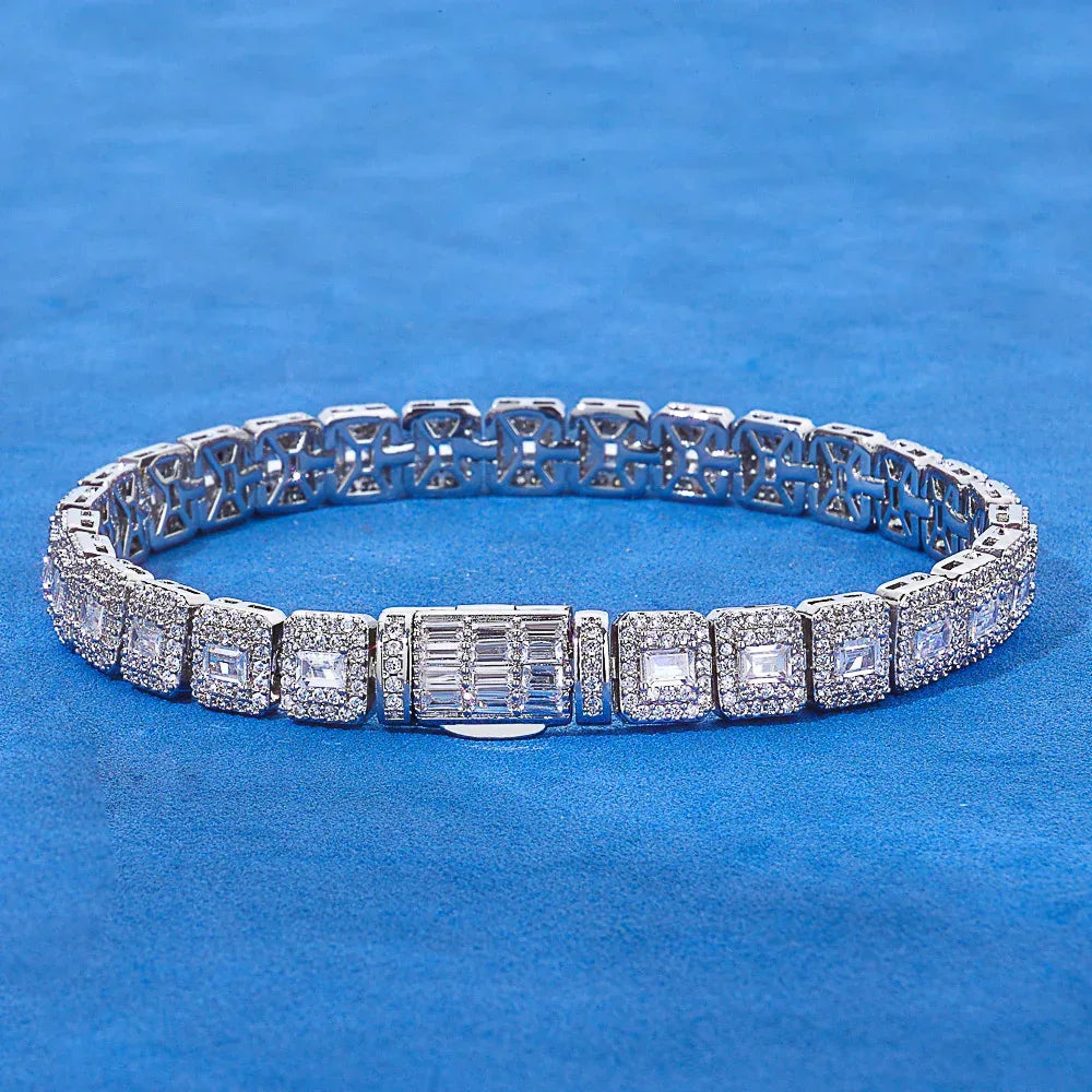 Custom 7.5mm Baguette Mixed Iced Bracelet | Secure Fold-over Hip Hop Bling | Caratix - CaratixJewelry