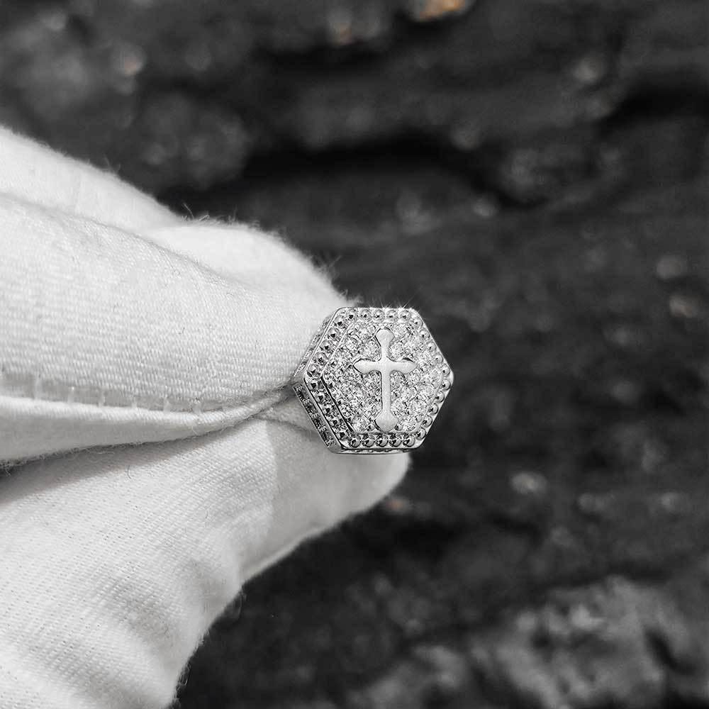Hexagonal Cross Zircon Stud Earrings for Men and Women | Iced Out Hip Hop Jewelry | Caratix Jewelry - CaratixJewelry