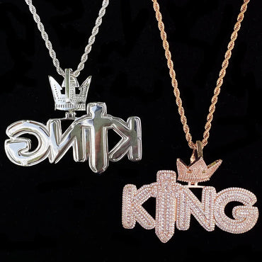Iced Out Crowned KING Pendant | Men's Royal Statement Necklace - CaratixJewelry