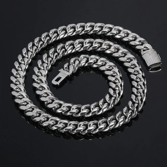 12mm Gold Plated Stainless Steel Cuban Chain Necklace with Polished Titanium Steel for Men | Caratix Jewelry - CaratixJewelry