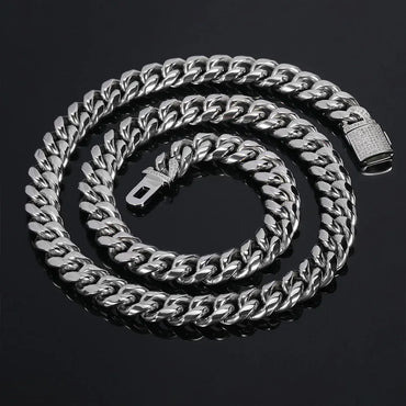 12mm Gold Plated Stainless Steel Cuban Chain Necklace with Polished Titanium Steel for Men | Caratix Jewelry - CaratixJewelry