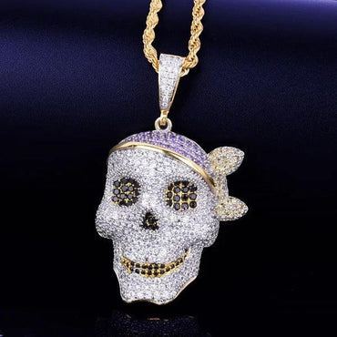 Men's Jolly Roger Necklace | Premium Copper CZ Caribbean Captain Jewelry Caratix - CaratixJewelry