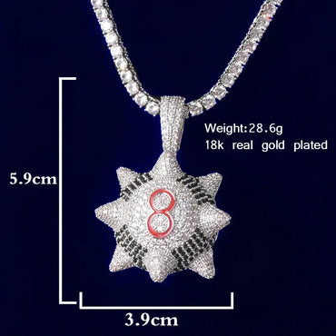Iced Out Spiked 8-Ball Pendant | Men's 3D Billiards Necklace | Premium Copper CZ Punk Thorn Jewelry | Streetwear Lucky Charm | Caratix - CaratixJewelry