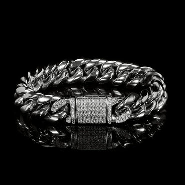 12mm Gold Plated Zircon Cuban Link Bracelet Caratix Jewelry - CaratixJewelry