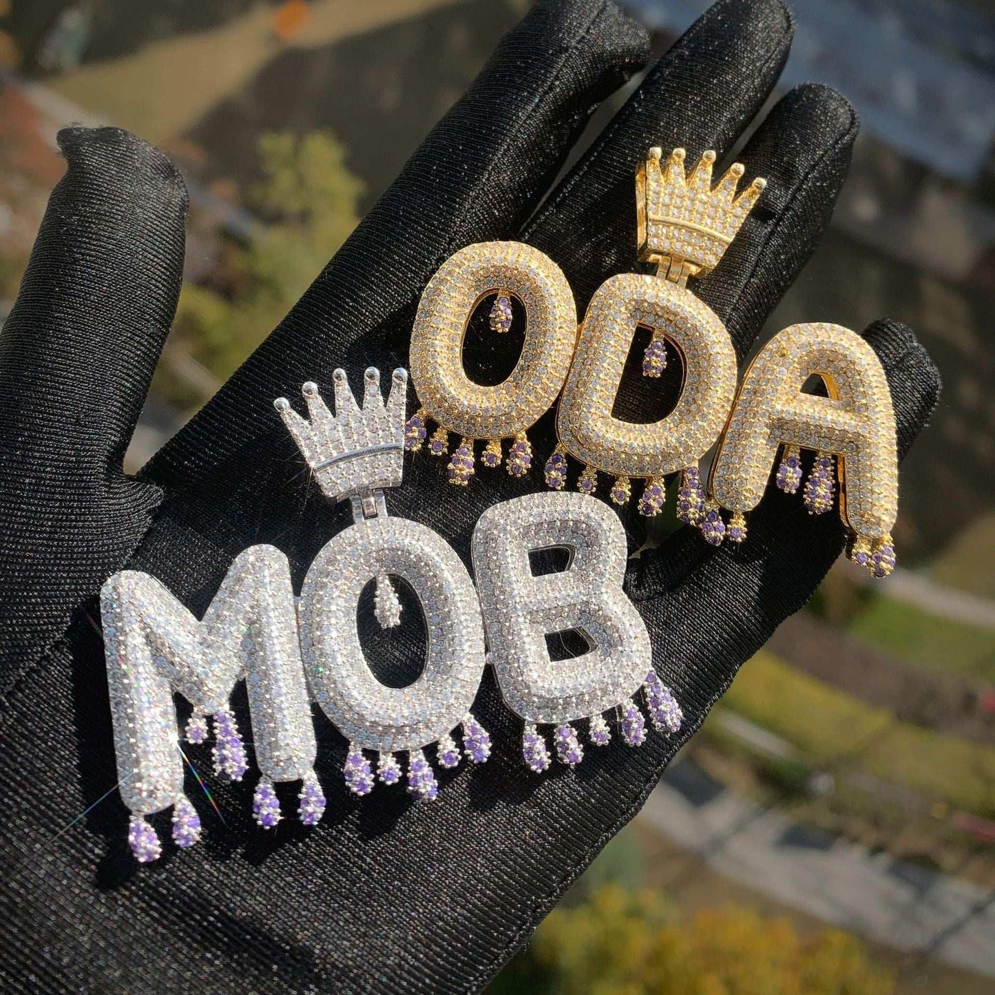 Crown & Teardrop Letter Pendant | Iced Out CZ Hip Hop DIY Custom Men’s Necklace - CaratixJewelry