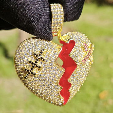 Broken Heart Pendant Necklace | CZ Iced Out Hip Hop Trendy Streetwear Jewelry - CaratixJewelry