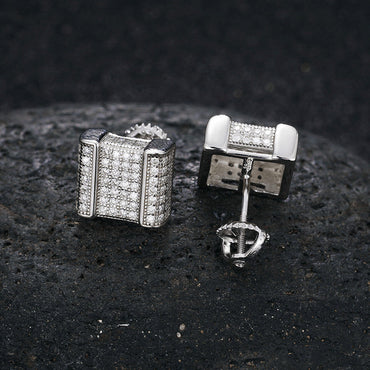 Square Cut Genuine Diamond Sterling Silver Flooded Ice Hip Hop Earrings