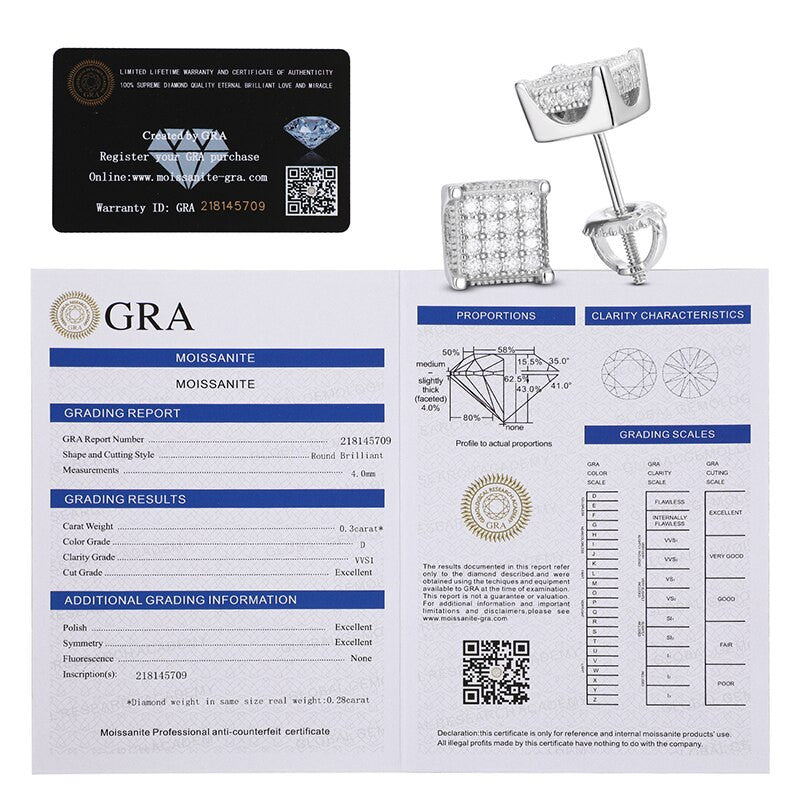 3D Cube Genuine VVS 925 Solid Silver Hip Hop Bling Earrings - CaratixJewelry