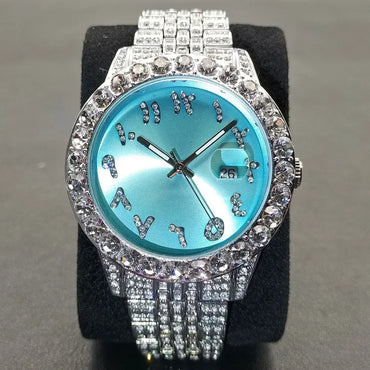 Luxury Silver Stainless Steel Men's Watch | Auto Date Quartz Wristwatch | Luminous Iced Out Watch | Reloj Hombre | Caratix - CaratixJewelry