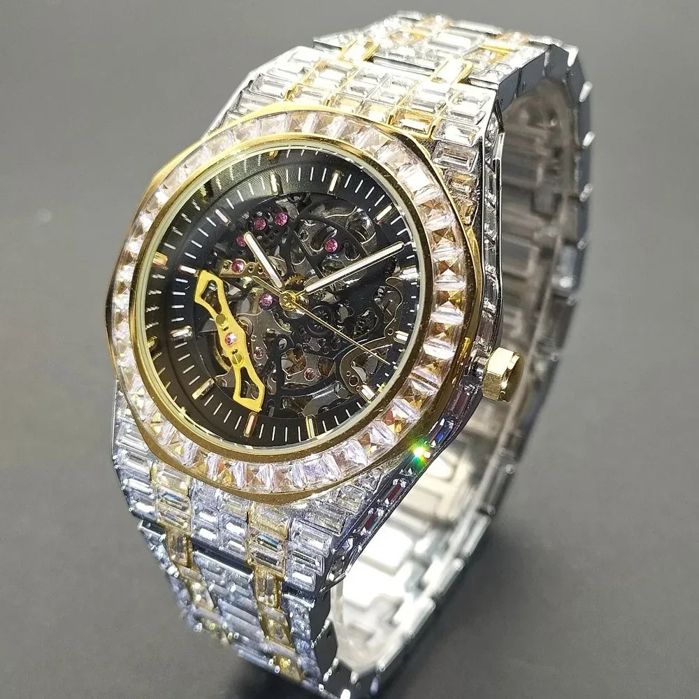Luxury Skeleton Automatic Mechanical Men's Watch | Iced Out Watch Tourbillon Aesthetic | Waterproof Hip Hop Top Brand Clock | Caratix - CaratixJewelry
