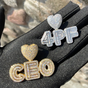 Smooth with Heart Bail Iced Out Personalized Custom Name Necklace Pendant - Luxury Custom Jewelry - CaratixJewelry