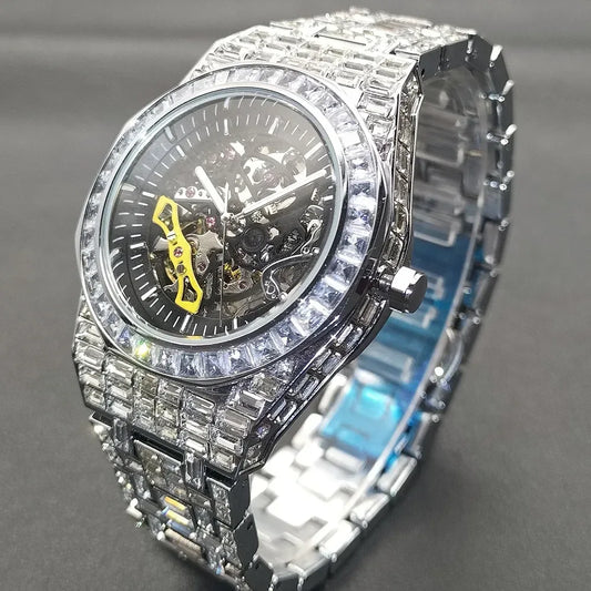 Luxury Skeleton Automatic Mechanical Men's Watch | Iced Out Watch Tourbillon Aesthetic | Waterproof Hip Hop Top Brand Clock | Caratix - CaratixJewelry