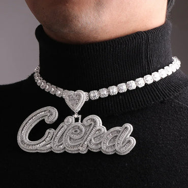 Special Heart Baguette Iced Out Personalized Custom Name Necklace Pendant - Luxury Custom Jewelry - CaratixJewelry