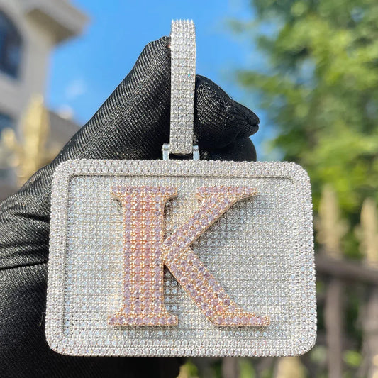 Your Initial or Name on Rectangle Iced Out Personalized Custom Necklace Pendant - Luxury Custom Jewelry - CaratixJewelry