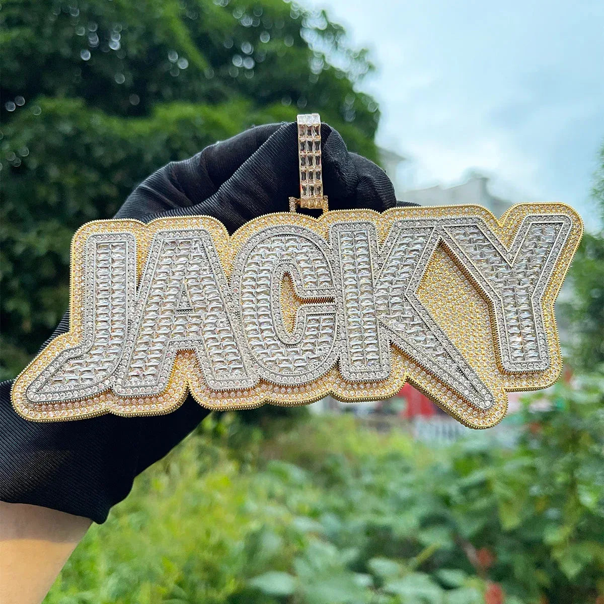 Duo Color Two Layers Iced Out Personalized Custom Name Necklace Pendant - Luxury Custom Jewelry - CaratixJewelry