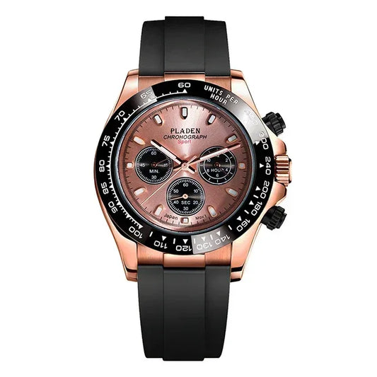 Luxury Three-Eye Men's Watch | Blue Dial Full Stainless Steel Iced Out Watch | Multifunctional Waterproof Quartz Clock | Caratix - CaratixJewelry