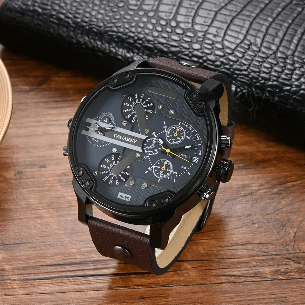 Luxury Big Dial Watch for Men | High Quality Leather Strap Quartz Wristwatch | Fashion Iced Out Watch | 2026 Relogio Masculino | Dropshipping New | Caratix - CaratixJewelry