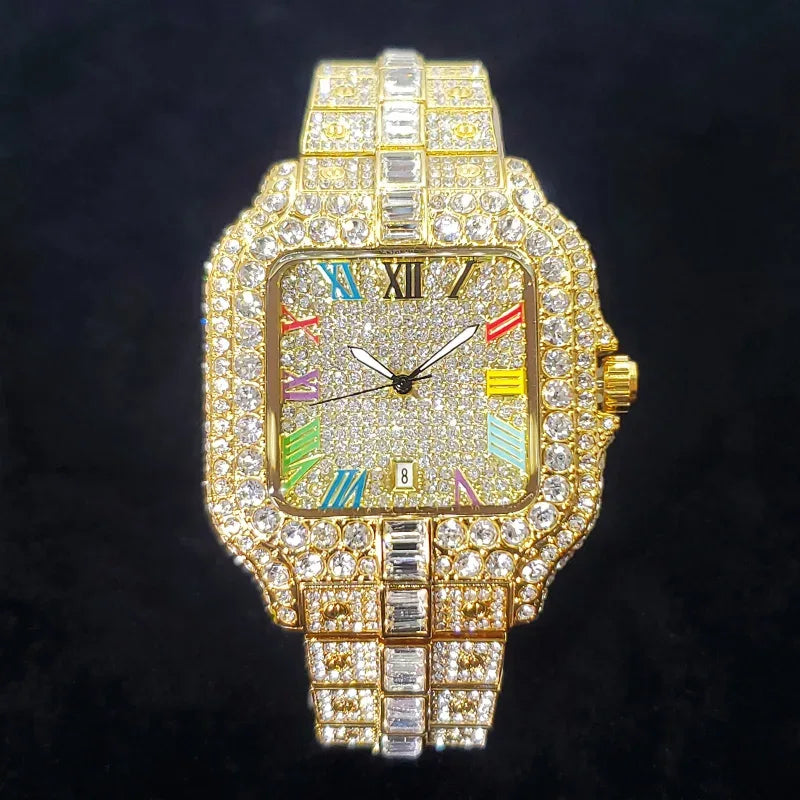 Luxury Rose Gold Square Watch for Men | 2026 New Hip Hop Iced Out Watch | Bling Rap Fashion Relogio Masculino for Party | Caratix - CaratixJewelry