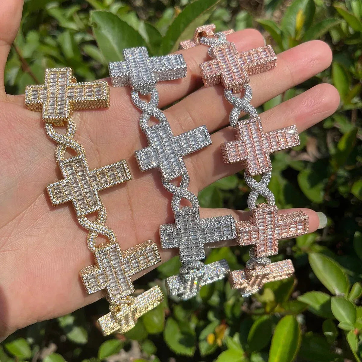 14MM Cross Infinity Link Iced Out Bracelet – Luxury Hip Hop Jewelry for Men & Women - CaratixJewelry