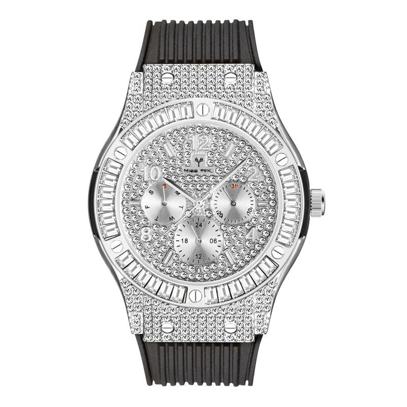 Luxury Rose Gold Men's Iced Out Watch | Quartz Wristwatch with Rubber Strap | Waterproof Silicone Reloj Gift | Caratix - CaratixJewelry