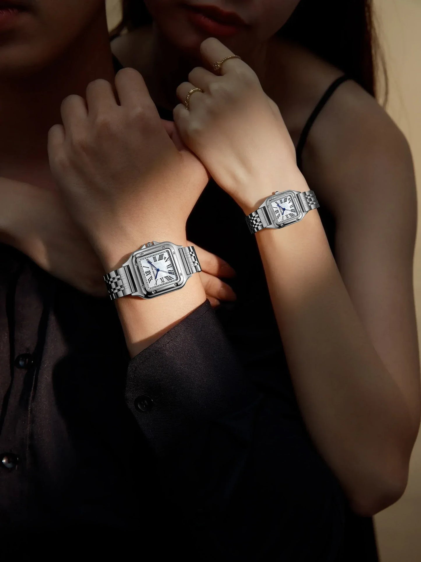 Luxury Fashion Couple's Watches | Stainless Steel Iced Out Watch Set for Men & Women | Matching Quartz Timepieces | Carati - CaratixJewelry