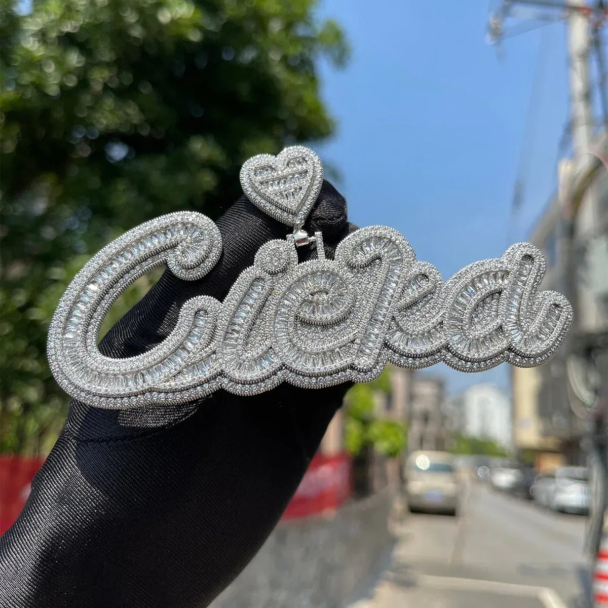 Special Heart Baguette Iced Out Personalized Custom Name Necklace Pendant - Luxury Custom Jewelry - CaratixJewelry