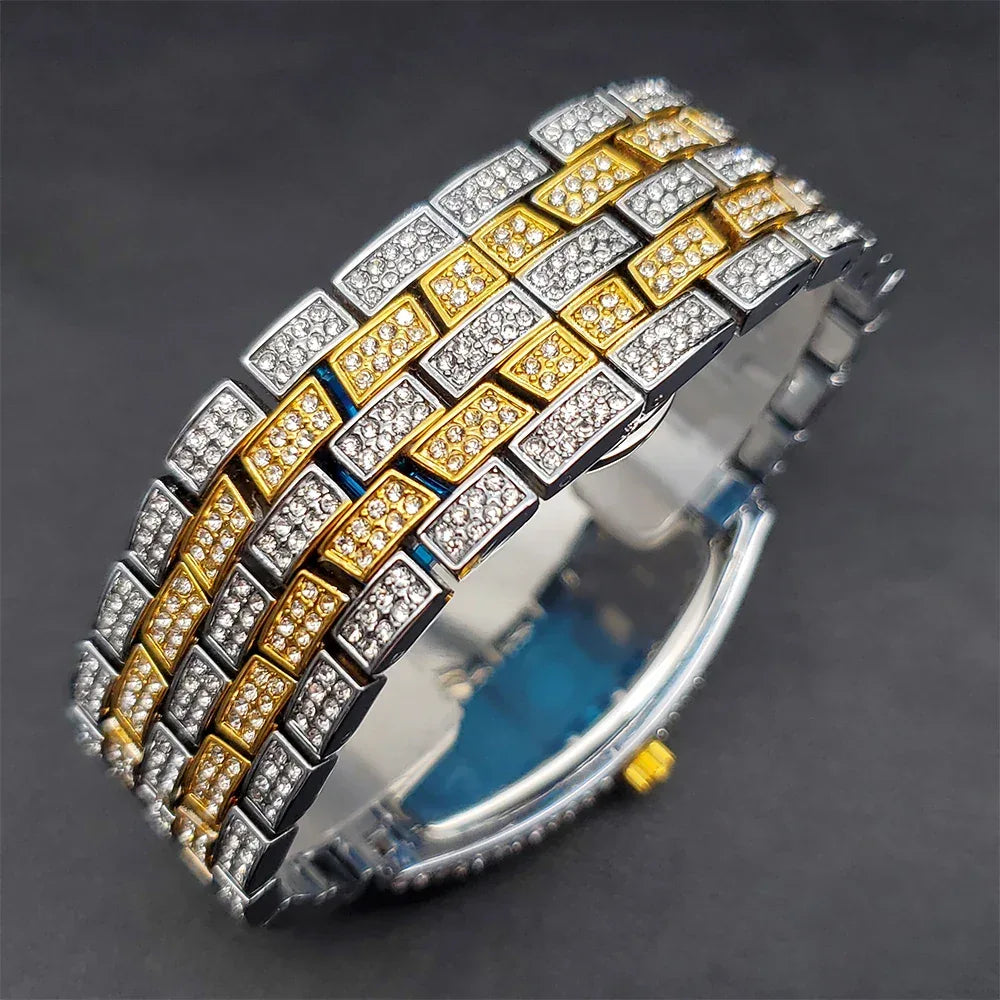 Luxury Men's Iced Out Watch Black Dial | Full Quartz Wristwatch | Waterproof Big Face Hip Hop Clock | Caratix - CaratixJewelry