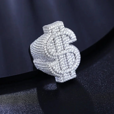 Genuine VVS Cash Money Dollar Sign Sterling Silver Hip Hop Ring – Iced Out Jewelry - CaratixJewelry