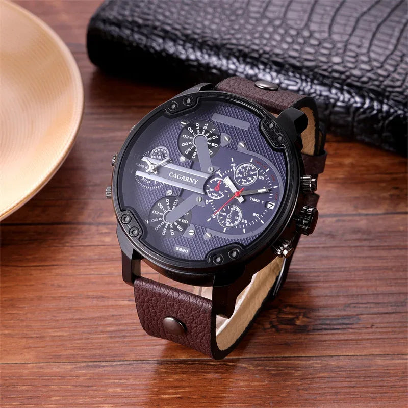 Luxury Top Brand Men's Big Dial Watch | Fashion Leather Band Quartz Wristwatch | Date Function Iced Out Watch | Relogio Masculino 2026 | Caratix - CaratixJewelry