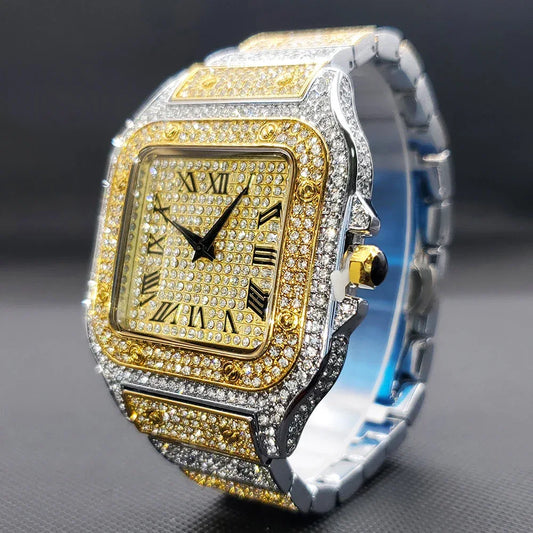 Luxury Square Iced Out Watch for Men | Full Quartz Wristwatch | Unique Bling Jewelry Reloj Para Hombre | Caratix - CaratixJewelry