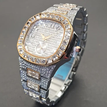 Luxury Big Men's Watch | Rose Gold Iced Out Watch | Crystal Rhinestone Analog Japan Quartz Wristwatch | Fashion Male Clock | Caratix - CaratixJewelry