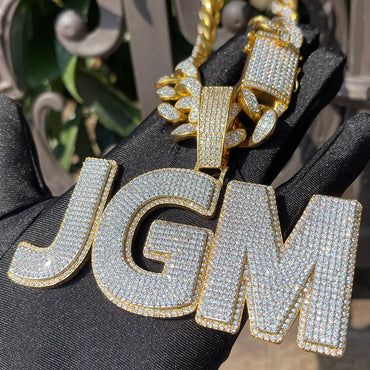 Two Layers Solid Clear Font Iced Out Personalized Custom Name Necklace Pendant - Luxury Custom Jewelry