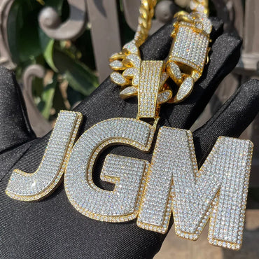 Two Layers Solid Clear Font Iced Out Personalized Custom Name Necklace Pendant - Luxury Custom Jewelry - CaratixJewelry