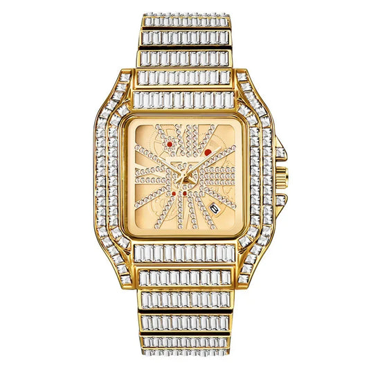 Full Iced Out Watch for Men | Luxury Hip Hop Gold Silver Wristwatch | Calendar Quartz Man Clock | 2026 Relogio Masculino | Drop Shipping | Caratix - CaratixJewelry