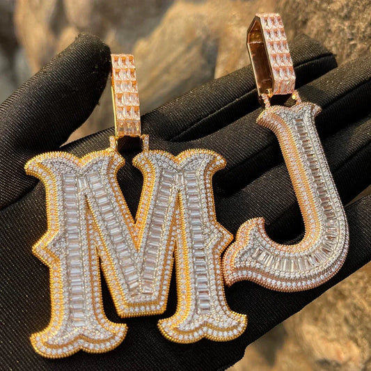 Sharp Cursive Iced Out Initial Custom Name Necklace Pendant - Luxury Custom Jewelry - CaratixJewelry