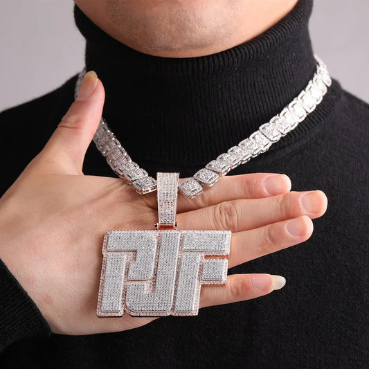 Sticky Letters Extra Shine Iced Out Personalized Custom Name Necklace Pendant - Sparkling Custom Jewelry - CaratixJewelry