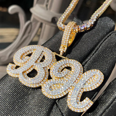 Royal Script Letters Iced Out Personalized Custom Name Necklace Pendant - Luxury Custom Jewelry - CaratixJewelry