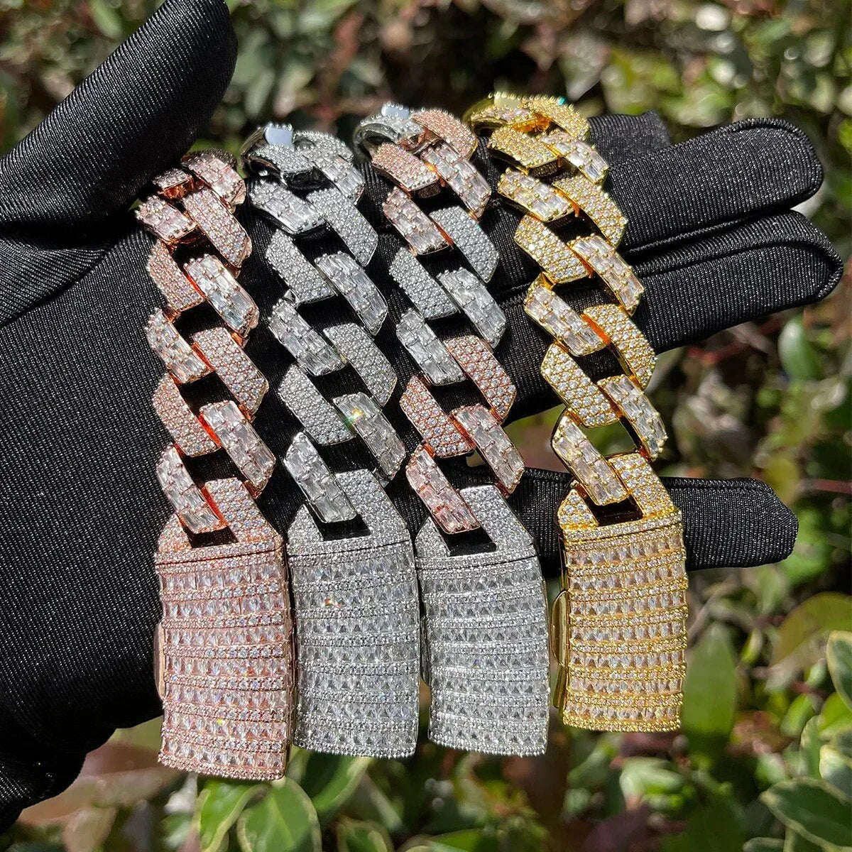 13MM Duo Stones Baguette Clasp Iced Out Bracelet – Luxury Hip Hop Jewelry for Men & Women - CaratixJewelry