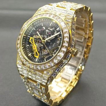 Luxury Skeleton Automatic Mechanical Men's Watch | Iced Out Watch Tourbillon Aesthetic | Waterproof Hip Hop Top Brand Clock | Caratix - CaratixJewelry