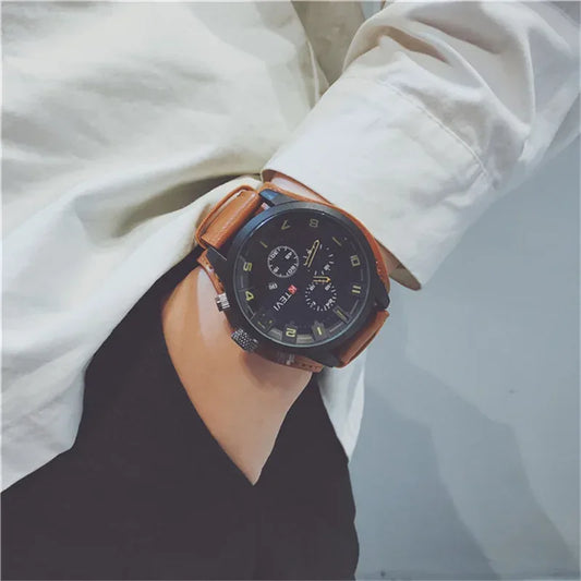 Hot Fashion Men's Oversized Sport Watch | Large Dial Military Army Clock | Leather Strap Iced Out Watch Style | 2026 Relogios Masculino | Caratix - CaratixJewelry