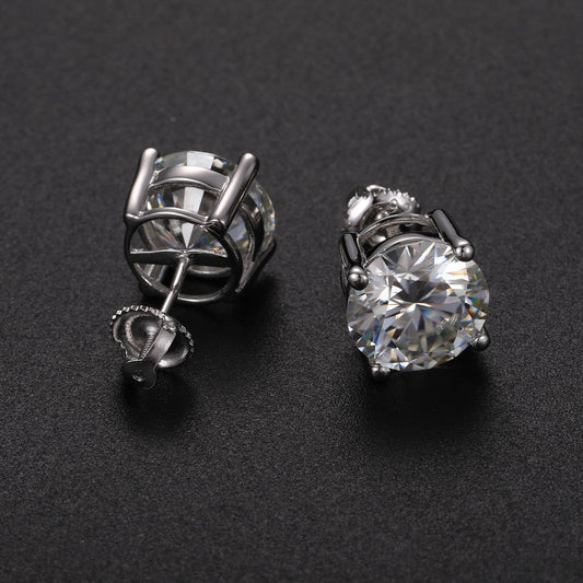 10mm Sterling Silver Genuine Lab Diamond Hip Hop Bling Earrings