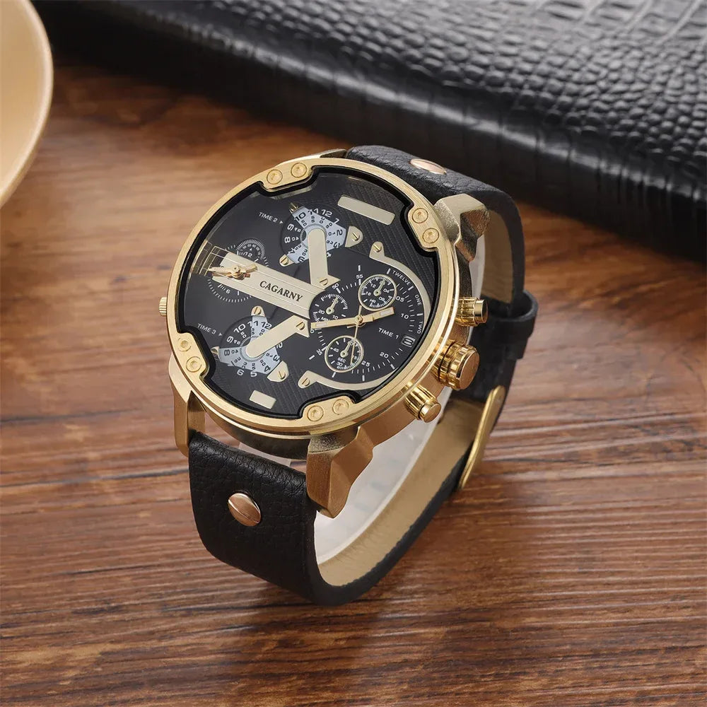 Luxury Big Dial Watch for Men | High Quality Leather Strap Quartz Wristwatch | Fashion Iced Out Watch | 2026 Relogio Masculino | Dropshipping New | Caratix - CaratixJewelry