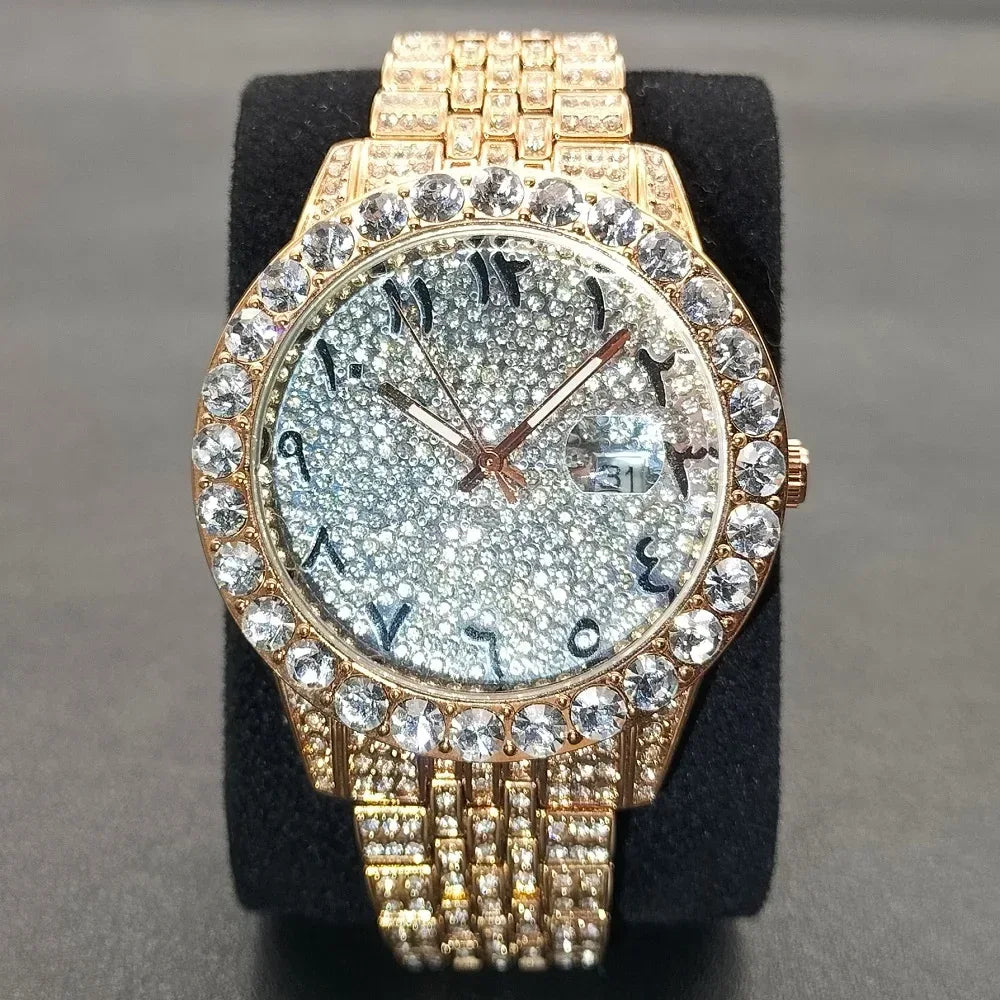 Luxury Silver Stainless Steel Men's Watch | Auto Date Quartz Wristwatch | Luminous Iced Out Watch | Reloj Hombre | Caratix - CaratixJewelry